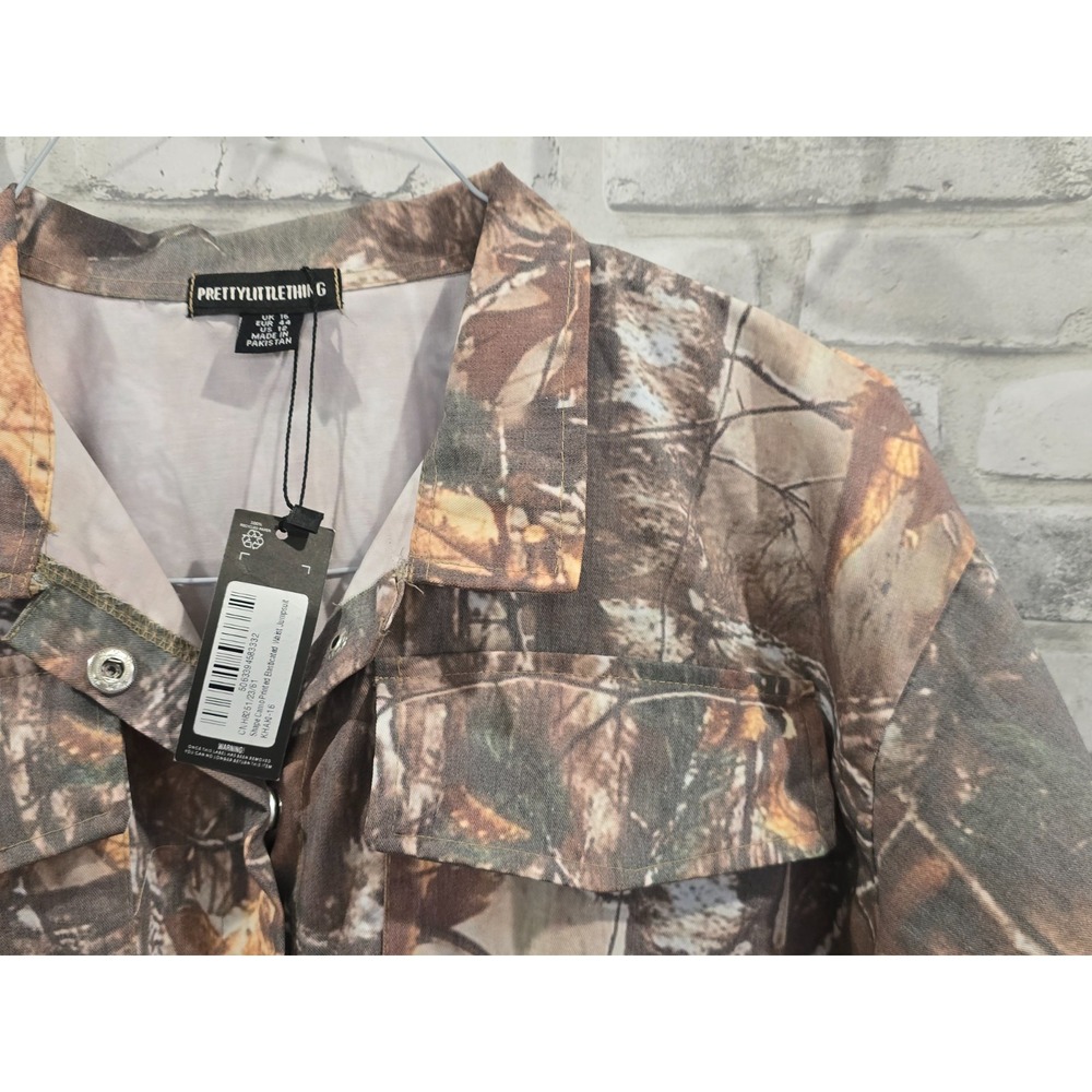 Pretty Little Thing Size 12 Shape Camo Printed Jumpsuit Elasticated Waist NWT